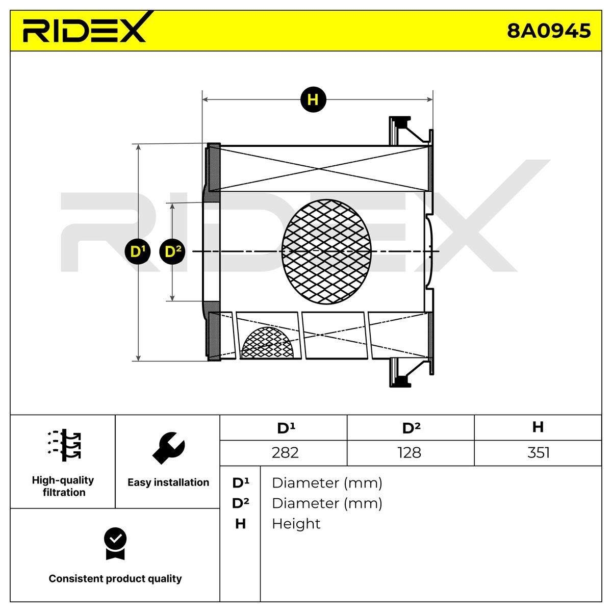 RIDEX Engine filter 8A0945 buy online