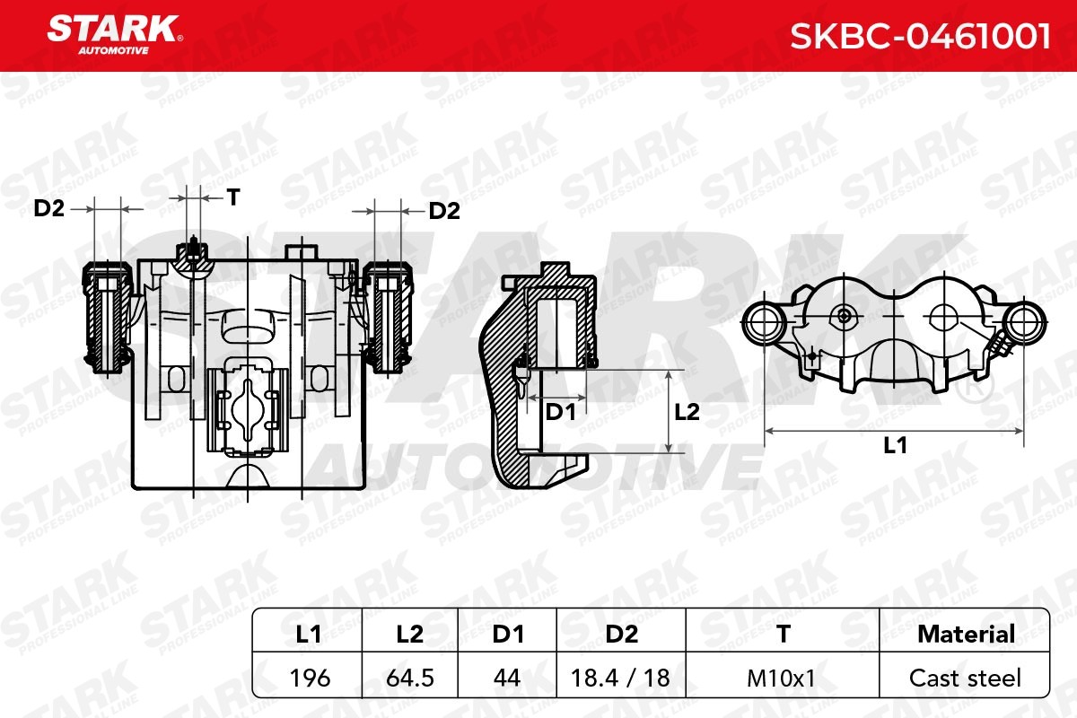STARK SKBC-0461001 Brake caliper 196mm, Rear Axle, Rear Axle Left, Left, without holding frame