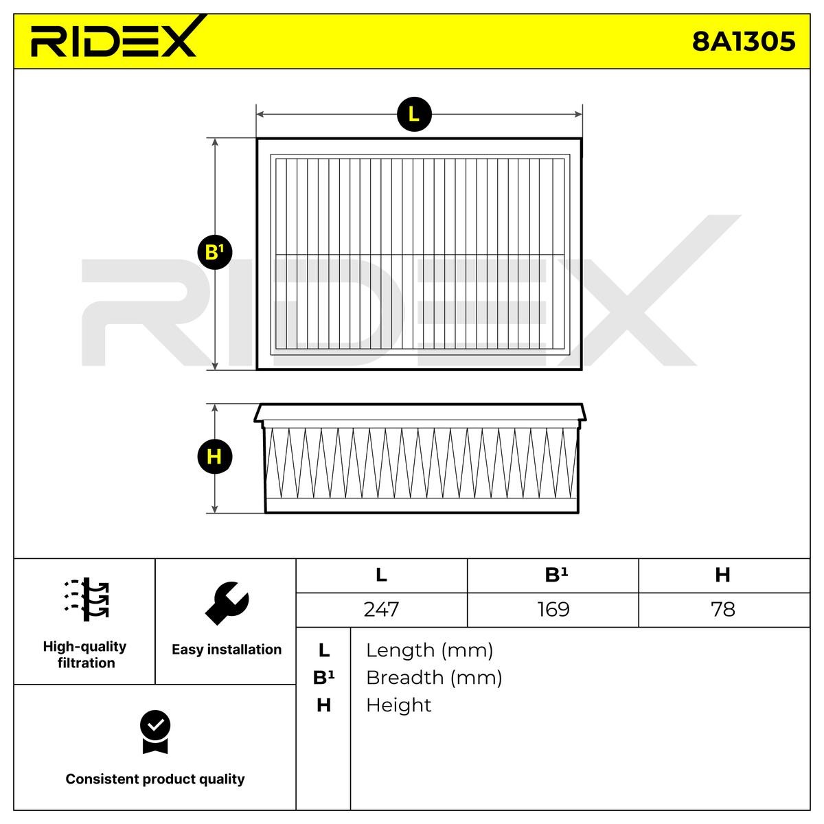 OEM-quality RIDEX 8A1305 Engine filter