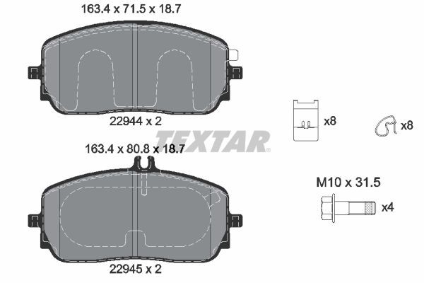 TEXTAR 2294401 Brake pad set prepared for wear indicator, with brake caliper screws, with accessories