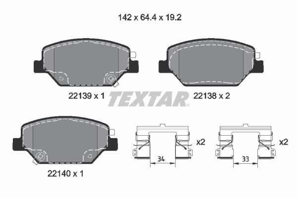 TEXTAR 2213901 Brake pad set with acoustic wear warning, with accessories