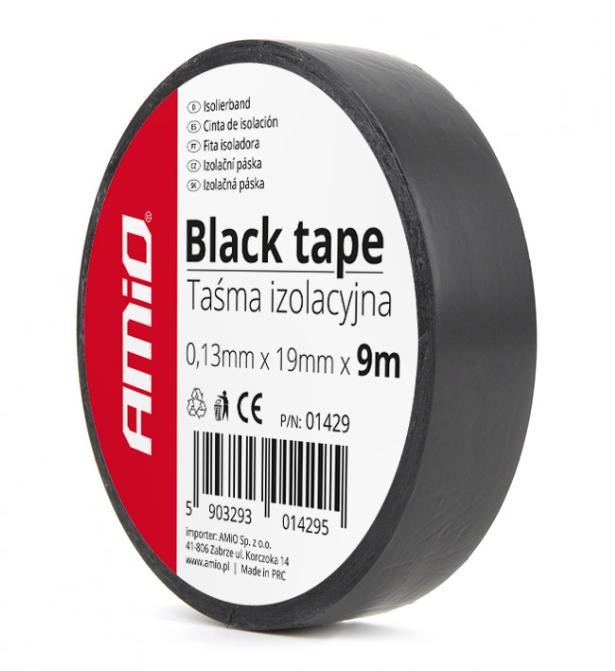 AMiO 01429 Adhesive Tape 19mm, black, Fabric film, 9m
