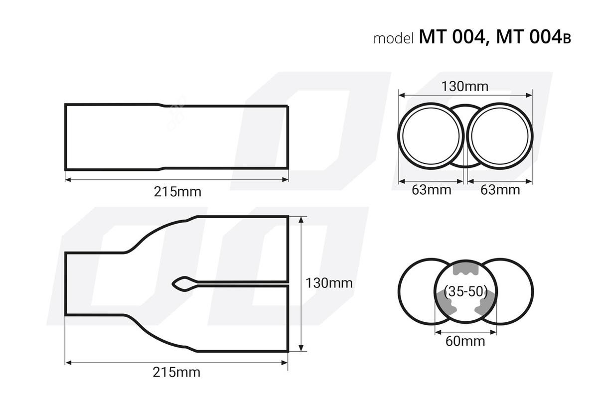 02194 AMiO MT 004B Auspuffblende 63(x2), 60 mm, dunkel, V-Form