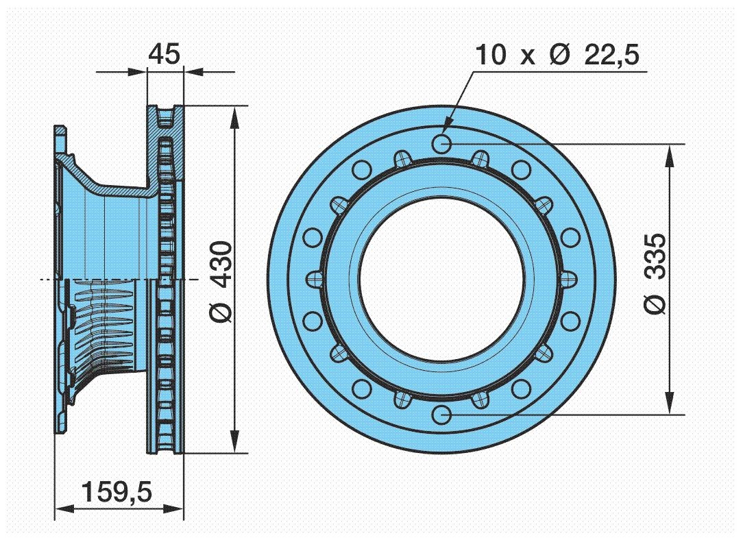 BPW Rear Axle, 430x45mm, 10x335, internally vented Ø: 430mm, Num. of holes: 10, Brake Disc Thickness: 45mm Brake rotor 03.088.35.12.7 buy