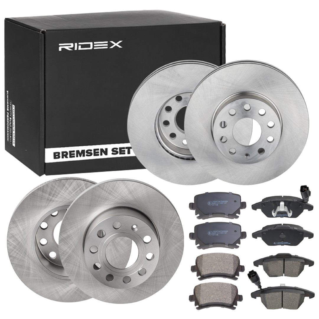 RIDEX 3405B0334 Brake discs and pads set Touran 1t3 1.4 TSI EcoFuel 150 hp Petrol/Compressed Natural Gas (CNG) 2014 price
