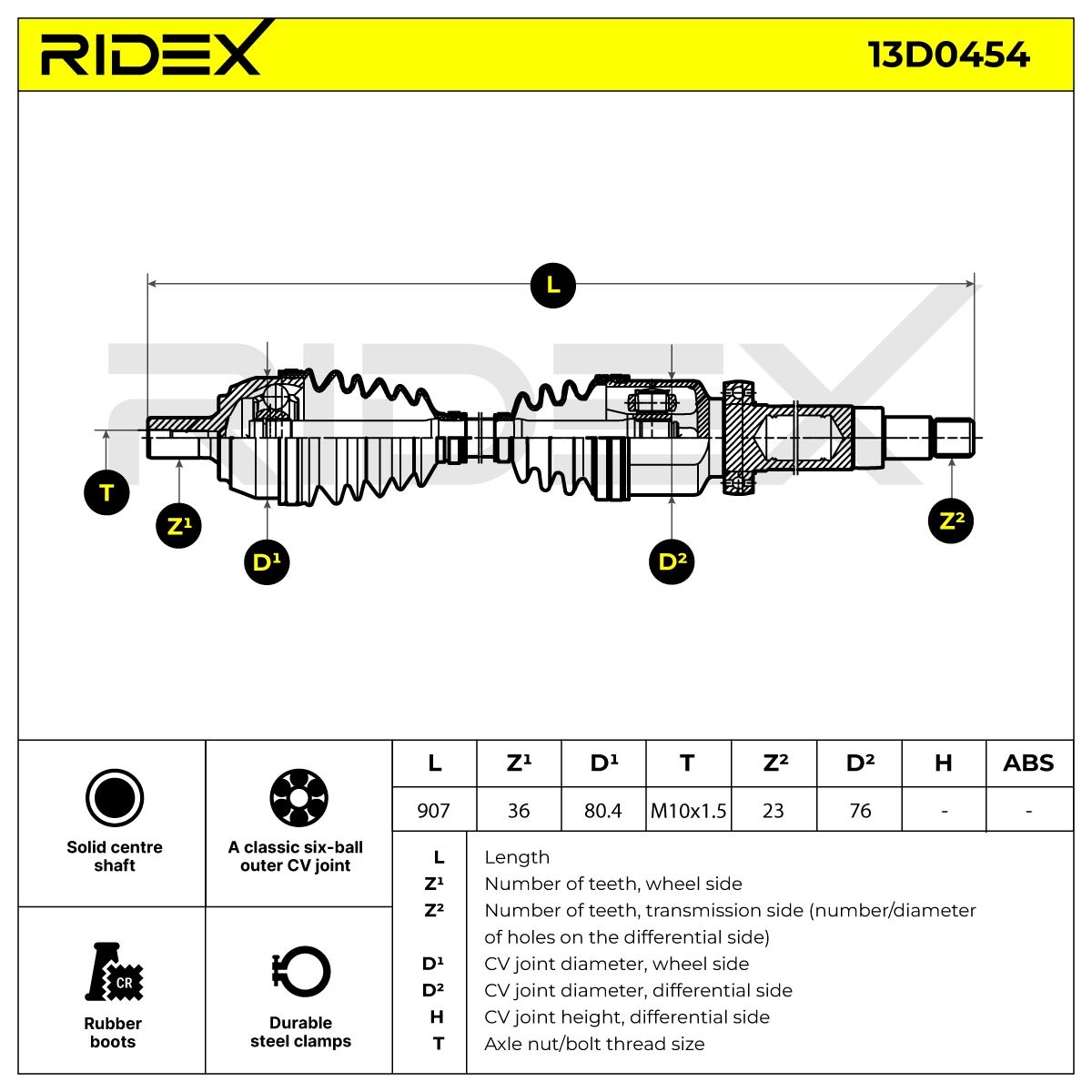 OEM-quality RIDEX 13D0454 CV axle shaft