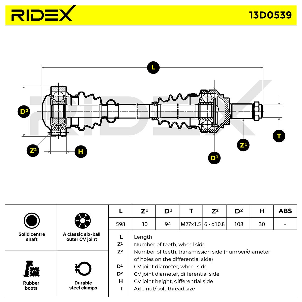 RIDEX CV axle 13D0539 buy online