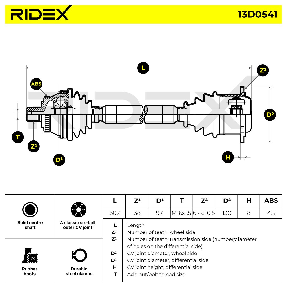 OEM-quality RIDEX 13D0541 CV axle shaft