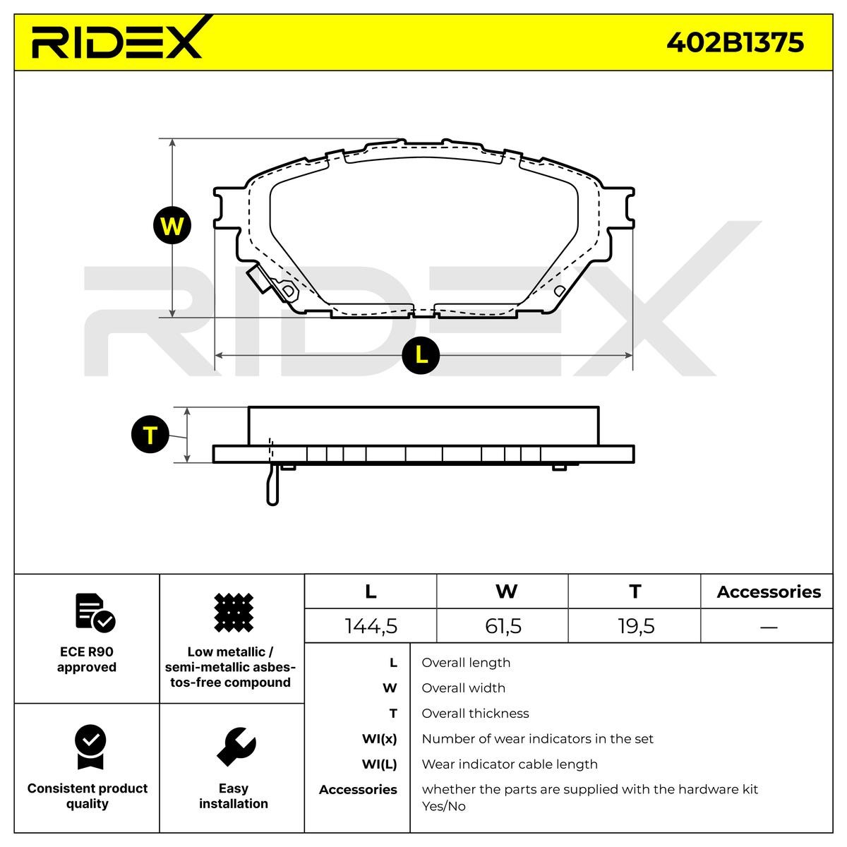OEM-quality RIDEX 402B1375 Disc pads
