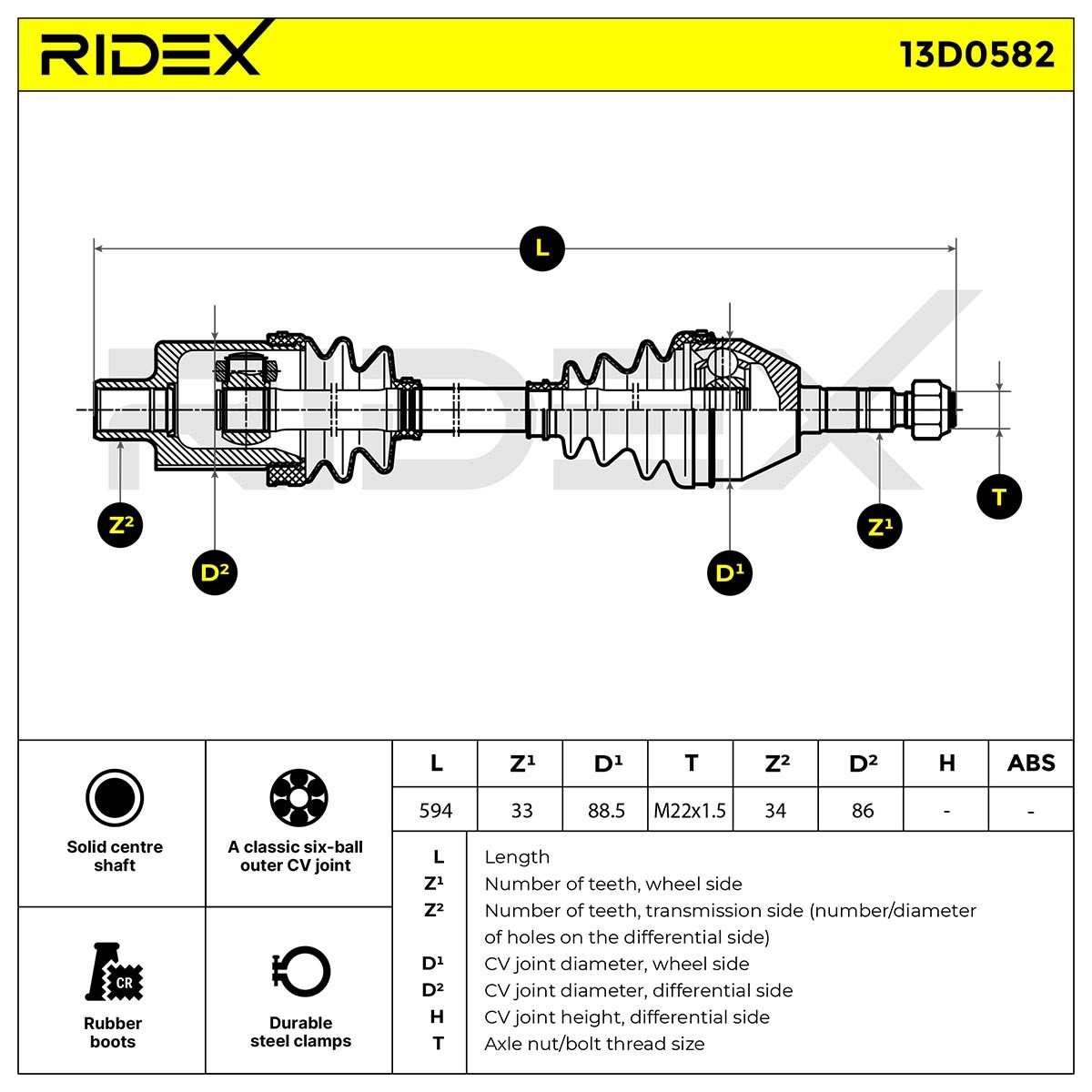 OEM-quality RIDEX 13D0582 CV axle shaft