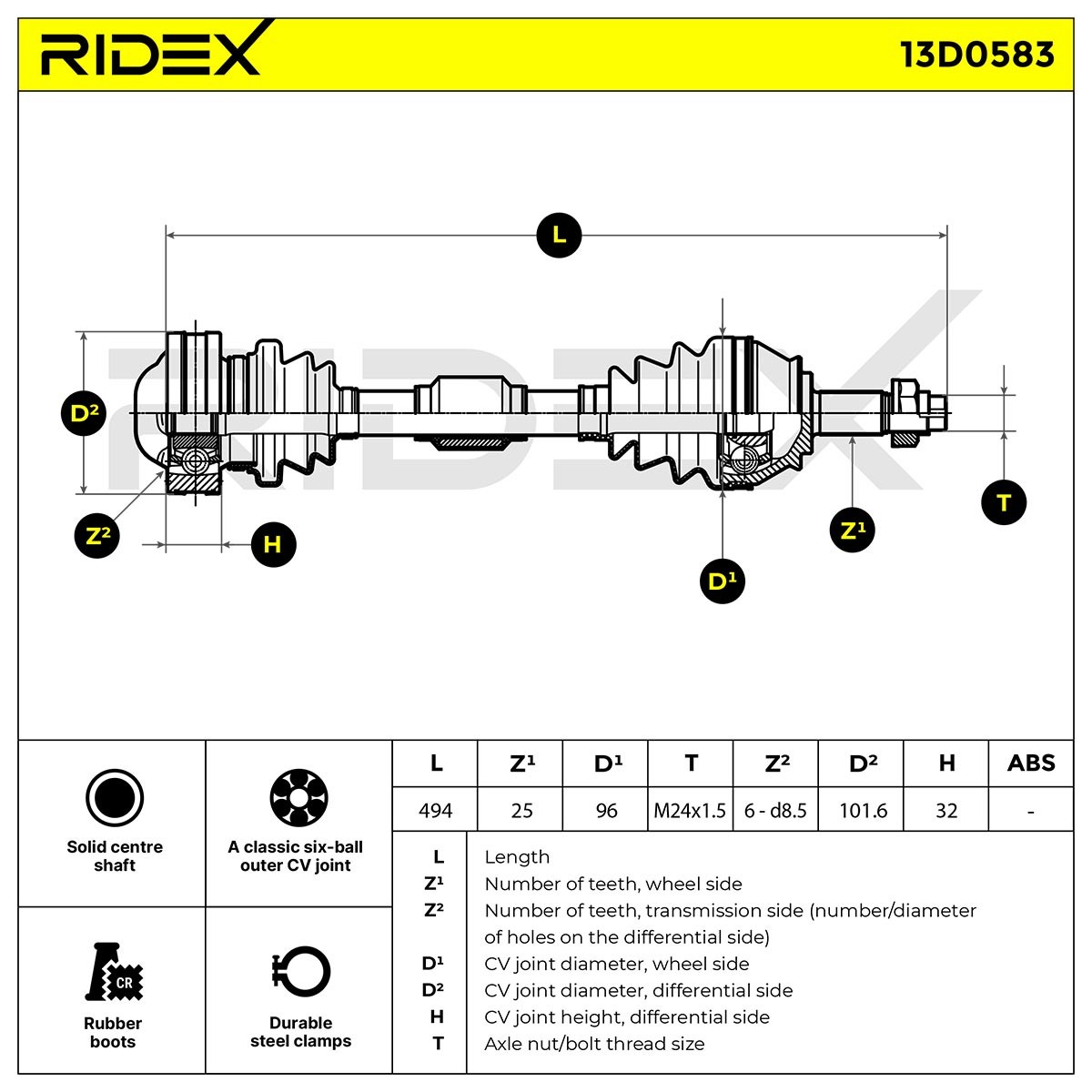 OEM-quality RIDEX 13D0583 CV axle shaft