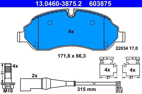 ATE Brake pad kit 13.0460-3875.2 for FORD Tourneo Custom, TRANSIT Custom, TRANSIT