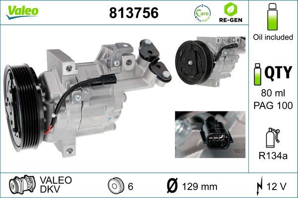 VALEO 813756 Air conditioning compressor DKV, 12V, PAG 100, R 134a, with PAG compressor oil