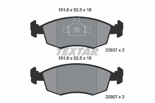 20907 TEXTAR not prepared for wear indicator Height: 52,5mm, Width: 151,6mm, Thickness: 18mm Brake pads 2090704 buy
