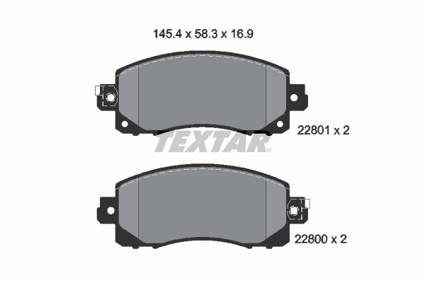 22800 TEXTAR with acoustic wear warning Height: 58,3mm, Width: 145,4mm, Thickness: 16,9mm Brake pads 2280001 buy