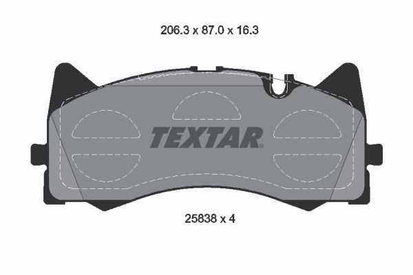 25838 TEXTAR prepared for wear indicator Height: 87mm, Width: 206,3mm, Thickness: 16,3mm Brake pads 2583801 buy