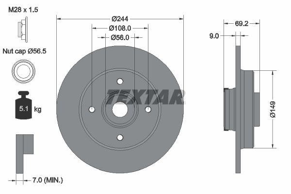 Original TEXTAR 98200 3054 0 1 PRO Brake disc kit 92305403 for PEUGEOT 2008