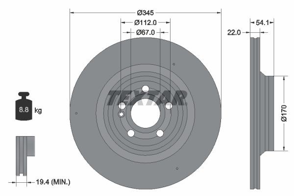 TEXTAR 92307005 Brake disc 345x22mm, 05/06x112, internally vented, Coated, High-carbon