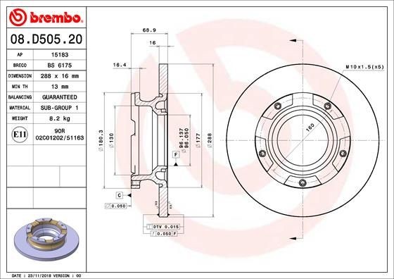 Ford TRANSIT Custom Tuning parts - Brake disc BREMBO 08.D505.20