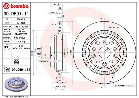 Achetez des Disque de frein BREMBO 09.D691.11 à prix modérés
