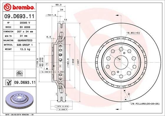 BREMBO 09.D693.11 Bremsscheibe für SCANIA L,P,G,R,S - series LKW in Original Qualität