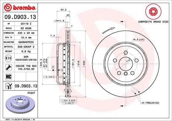 BREMBO 09D90313 Wheel bearings BMW G01 xDrive 30 e Plug-in-Hybrid 184 hp Petrol/Electric 2020 price