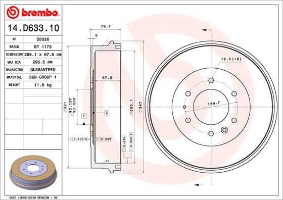 14.D633.10 BREMBO Bremstrommel für TERBERG-BENSCHOP online bestellen