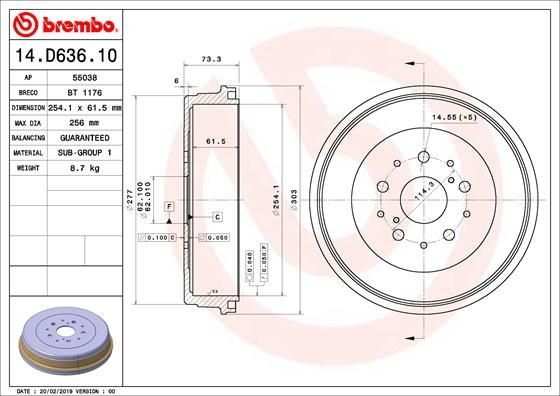 Toyota LAND CRUISER Brake drum 15251282 BREMBO 14.D636.10 online buy