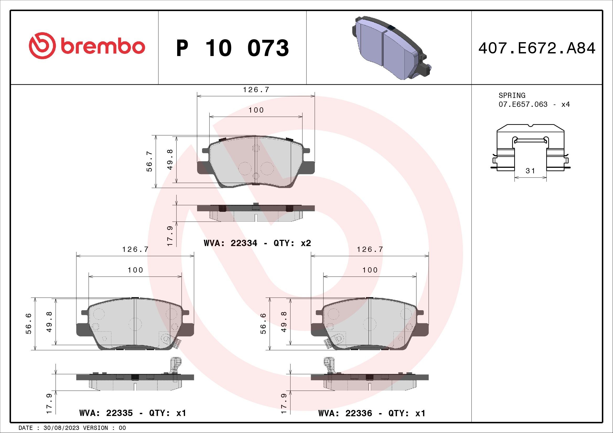 Original BREMBO 22335 Disc pads P 10 073 for OPEL AMPERA