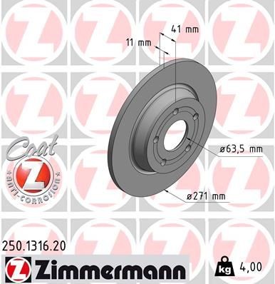 ZIMMERMANN 271x11mm, 5/5, 5x108, solid, Coated Ø: 271mm, Rim: 5-Hole, Brake Disc Thickness: 11mm Brake rotor 250.1316.20 buy