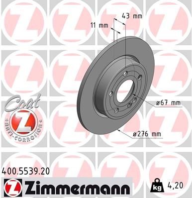 ZIMMERMANN 400.5539.20 Brake disc 276x11mm, 6/5, 5x112, solid, Coated