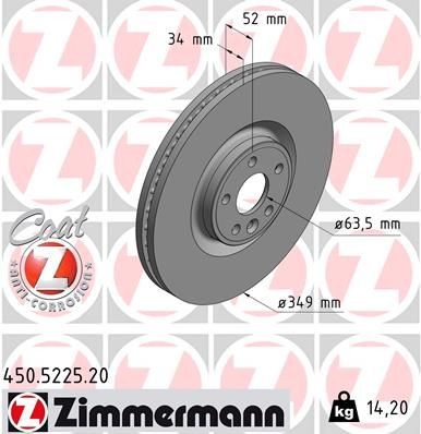 Original ZIMMERMANN Sport-Bremsscheiben 450.5225.20 für JAGUAR E-PACE