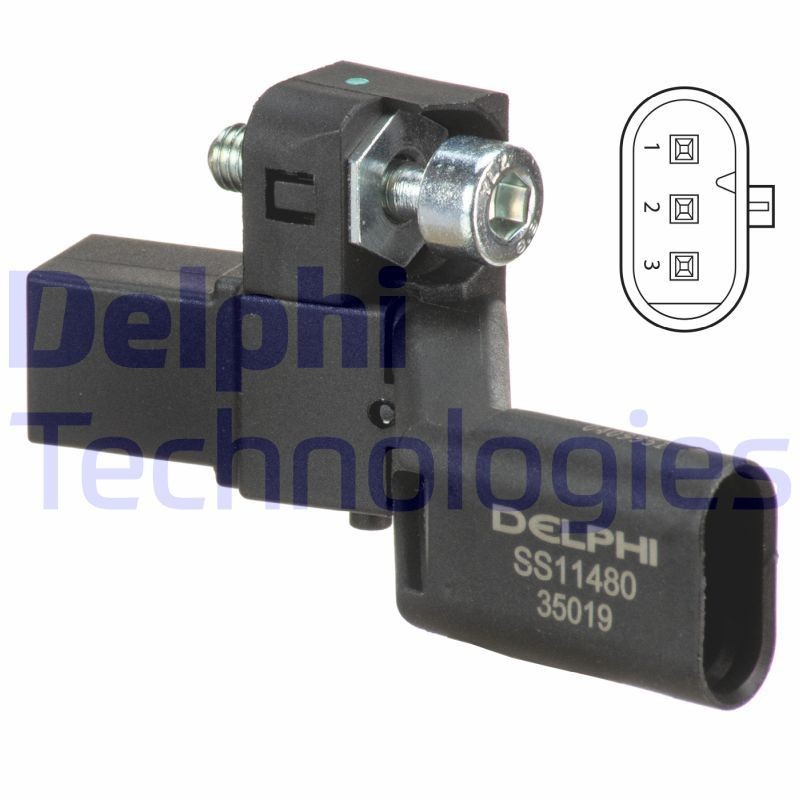 DELPHI 3-pin connector Number of pins: 3-pin connector Sensor, crankshaft pulse SS11480 buy