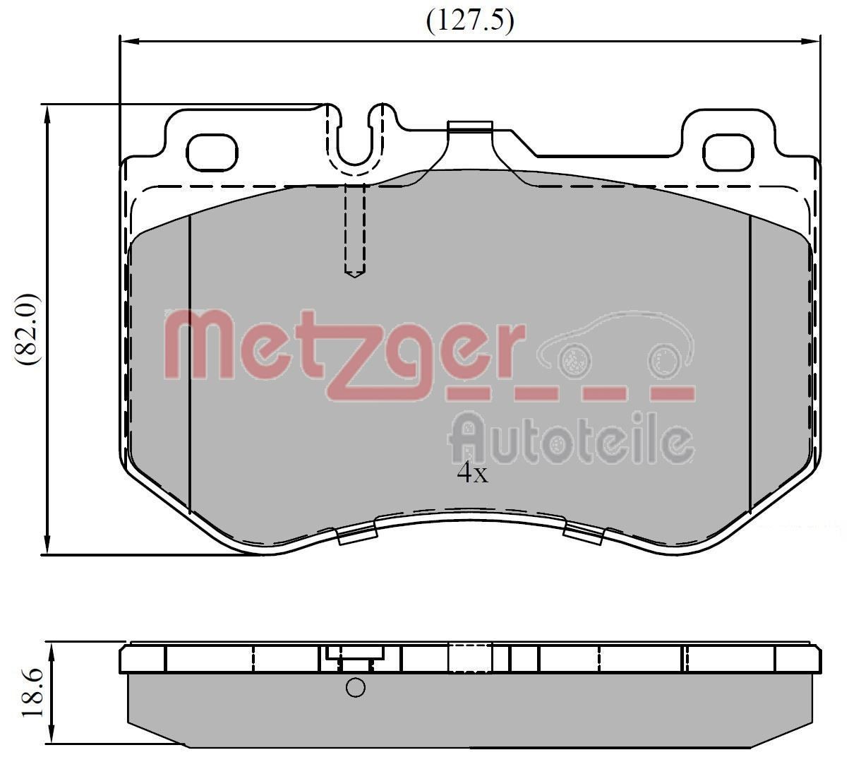 METZGER 1170852 Brake pad set Front Axle, excl. wear warning contact, with anti-squeak plate
