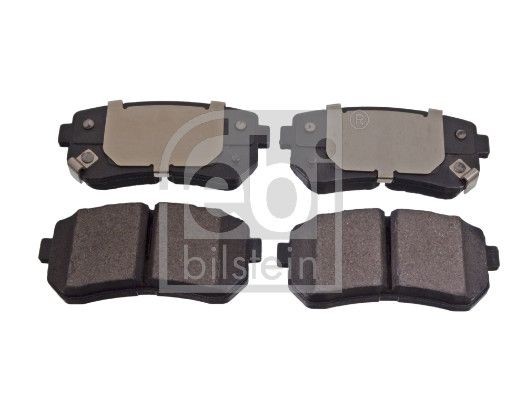 116384 FEBI BILSTEIN Brake pad set KIA Rear Axle, with acoustic wear warning, with anti-squeak plate, with retaining spring holder