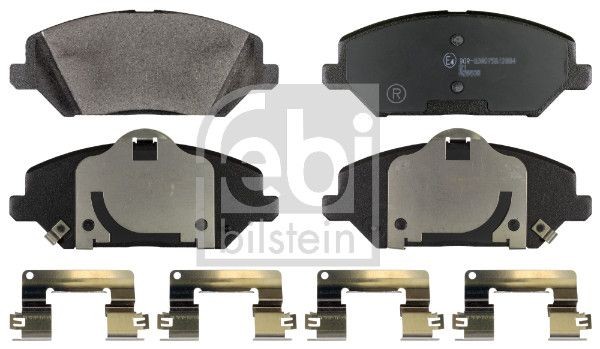 FEBI BILSTEIN 170637 Brake pad set Front Axle, with acoustic wear warning, with anti-squeak plate, with fastening material