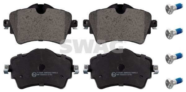 33 10 0185 SWAG Brake pad set MINI Front Axle, prepared for wear indicator, with screw set