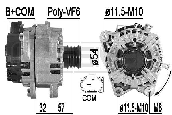 Alternators ERA 14V, 240A, B+COM, Ø 55 mm - 209589