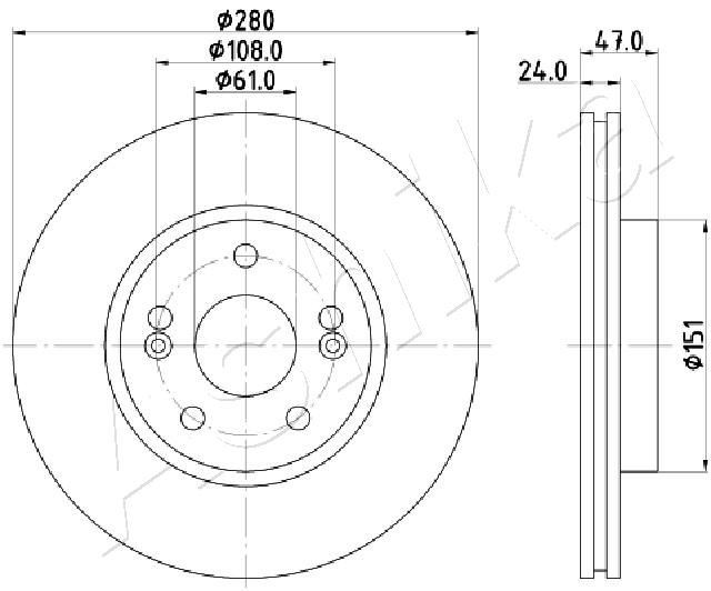ASHIKA 60-00-0711 Brake disc Front Axle, 280x24mm, 5, Vented