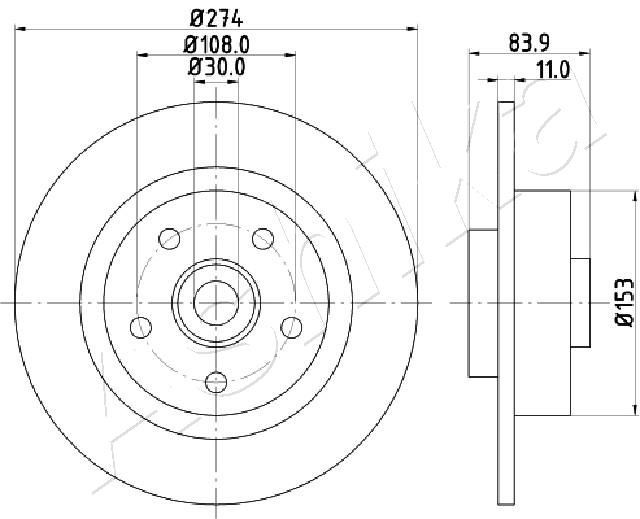 ASHIKA 61-00-0704 Brake disc Rear Axle, 274x11mm, 5, solid