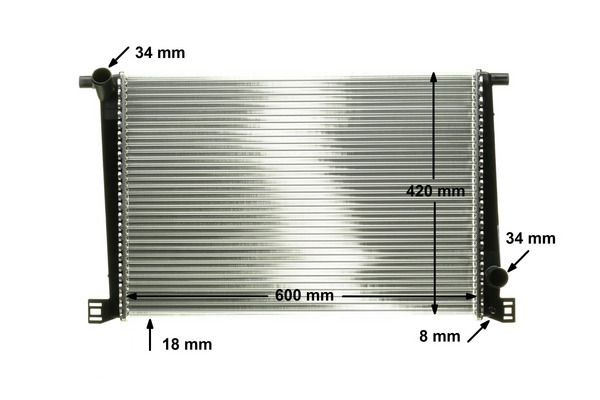 CR1123000P Radiator 8MK 376 754-591 MAHLE ORIGINAL for vehicles with/without air conditioning, 600 x 420 x 18 mm, Mechanically jointed cooling fins