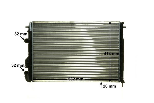 MAHLE ORIGINAL 70823494 Engine radiator for vehicles with air conditioning, 585 x 415 x 28 mm, Manual Transmission, Mechanically jointed cooling fins