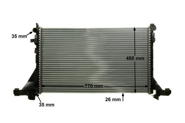 CR1771000P Radiator CR 1771 000P MAHLE ORIGINAL for vehicles without air conditioning, 776 x 480 x 26 mm, Mechanically jointed cooling fins