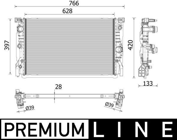 TRIUMPH TIGER Kühler, Motorkühlung Aluminium, 628 x 397 x 28 mm, Kühlrippen gelötet MAHLE ORIGINAL CR2223000P