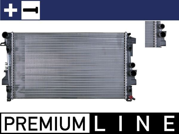 MAHLE ORIGINAL CR 608 000P Engine radiator for vehicles with/without air conditioning, 680 x 405 x 26 mm, with screw, Manual Transmission, Mechanically jointed cooling fins