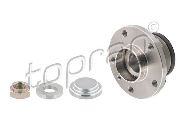 TOPRAN 634 169 Wheel Hub 5x98, with grease cap, with nut, with integrated magnetic sensor ring, Wheel Bearing integrated into wheel hub, with attachment material, Rear Axle Left, Rear Axle Right