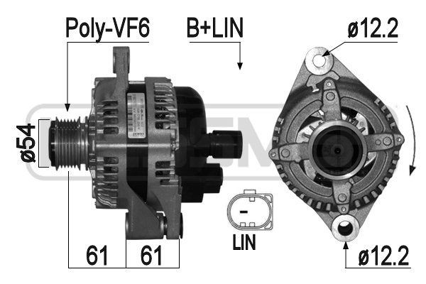 209333A MESSMER Generator JEEP 14V, 150A, B+LIN, Ø 54 mm