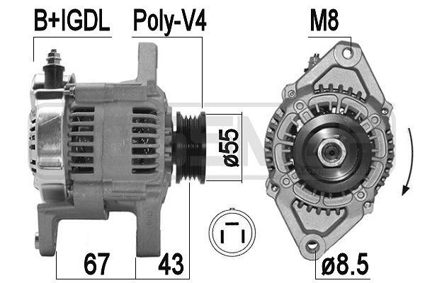 209508A MESSMER Generator SUBARU 14V, 50A, B+IGDL, Ø 55 mm