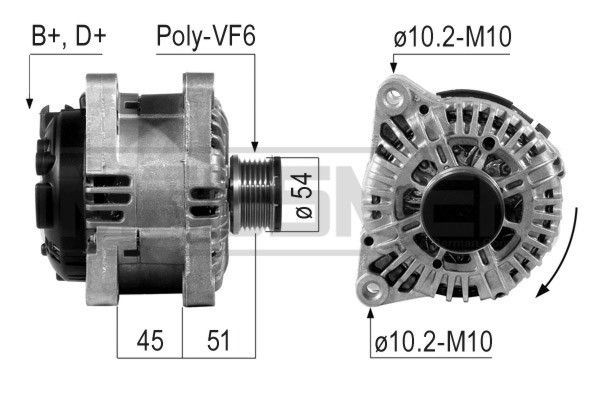 MESSMER 210243A Alternator 14V, 150A, B+D+, Ø 54 mm