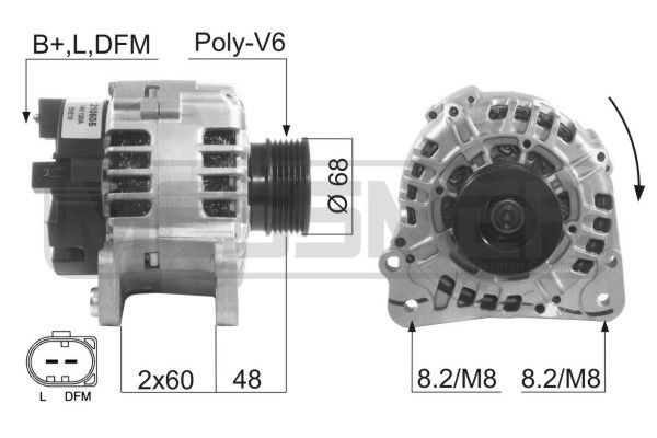 MESSMER 210605A Alternator 14V, 120A, B+,L,DFM, Ø 68 mm